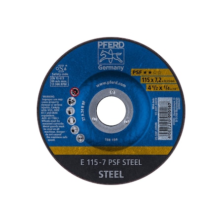 Pferd 4-1/2" x 1/4 Grinding Wheel, 7/8" A.H. - PSF STEEL - Type 27 60006